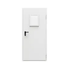 Дверь противопожарная металлическая ДПР-Олимп-01/30К дымогазонепроницаемая с остеклением, угловая коробка (0950-2075), правая, RAL 7035